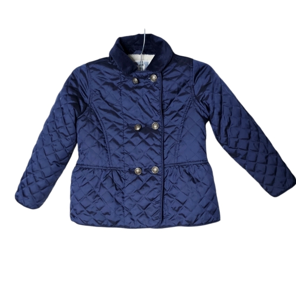 Baby Gap Blue Quilted Shearling Lined Double-breasted Gold Buttons Jacket size 5